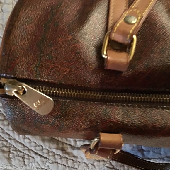 EUC ETRO Burgandy Paisley Cylinder Leather Barrel Shoulder Small Size Bag - Picture 7 of 12